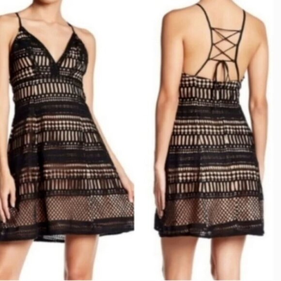 ASTR The Label Black Crochet Lace Sleeveless Strappy Back Dress Sz L #31M - Picture 1 of 10